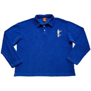 Urban Outfitters Men’s Cobalt Blue Terry Cat Embroidered Oversized Polo S